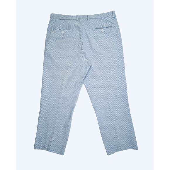 emigre Seersucke Pants Mens 38 Blue White Pinstriped Cotton Classic Straight Leg - Picture 5 of 9
